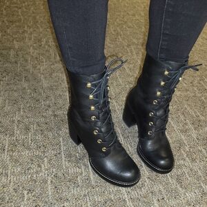 Stuart Weitzman Black Lace-Up Heeled Boots 6